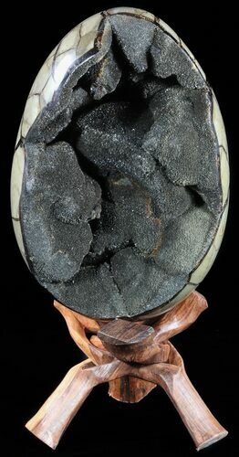 Septarian Dragon Egg Geode - Black Crystals #55722